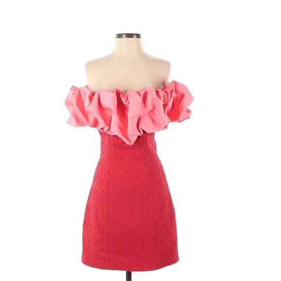 Misha Collection Mylah Bonded Crepe Mini Dress in Pink Red 4 Small - Picture 3 of 5